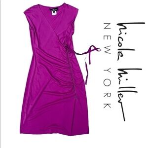 Nicolle Miller vintage pink fusia midi ruched dress with zipper size 2